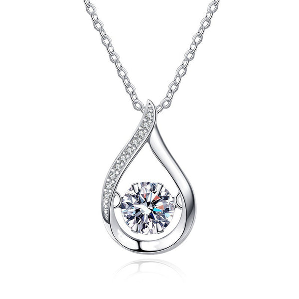 Teardrop Dancing Moissanite Sterling Silver Platinum Plated Necklace Pendant