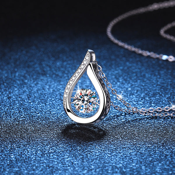 Teardrop Dancing Moissanite Sterling Silver Platinum Plated Necklace Pendant
