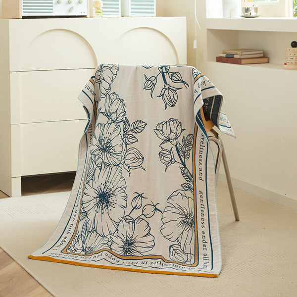 Cotton Gauze Bath Towel Highly Absorbent Navy Blue Floral