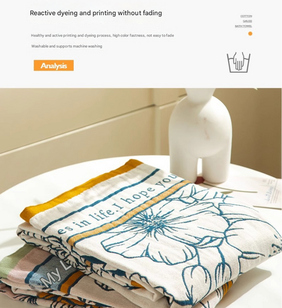 Cotton Gauze Bath Towel Highly Absorbent Multicolour Floral