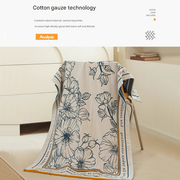 Cotton Gauze Bath Towel Highly Absorbent Multicolour Floral