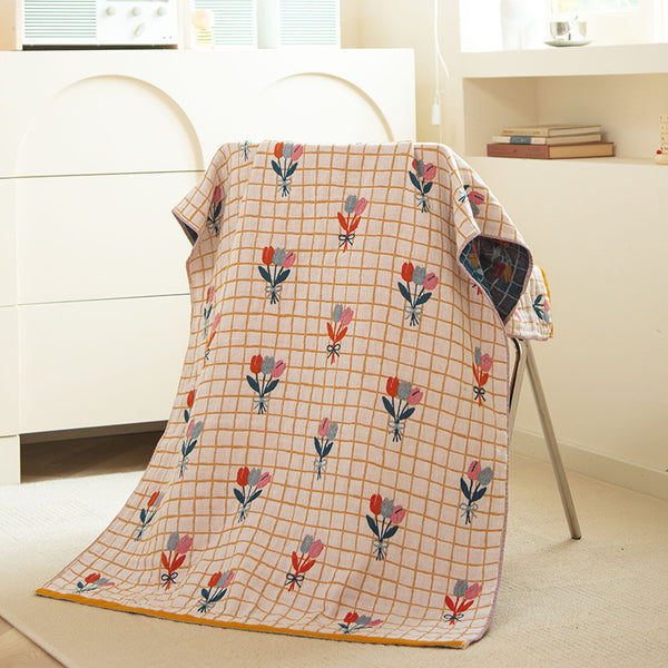 Cotton Gauze Bath Towel Highly Absorbent Multicolour Floral Tulips
