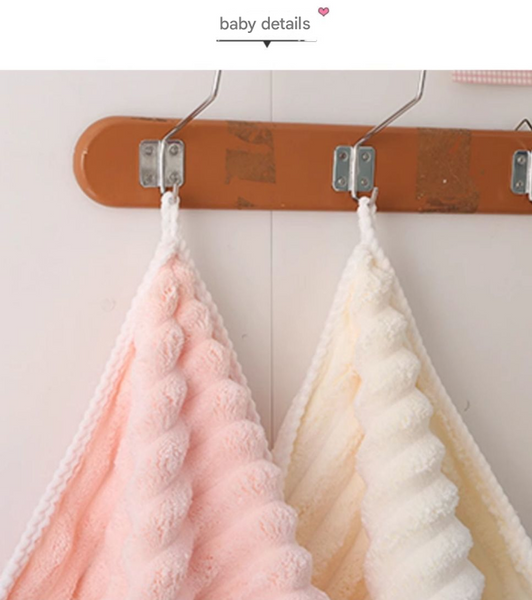 3 Pce Ribbed Coral Fleece Bath Hand Towel Hair Wrap Set Pink