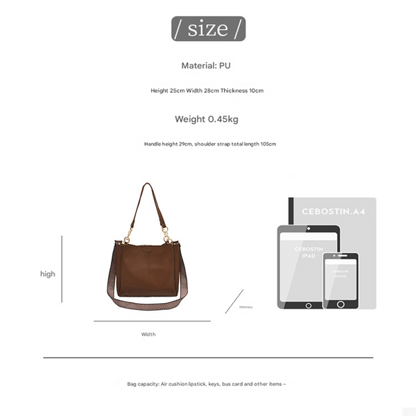 Faux PU Leather 2-Piece Tote Crossbody Bag Handbag Set Brown