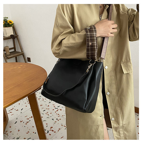 Faux PU Leather 2-Piece Tote Crossbody Bag Handbag Set Black