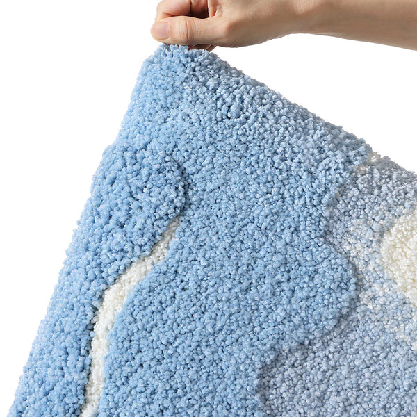 Footprints Beach Bath Bathroom Mat Rug Quick Dry Non Slip Blue Brown