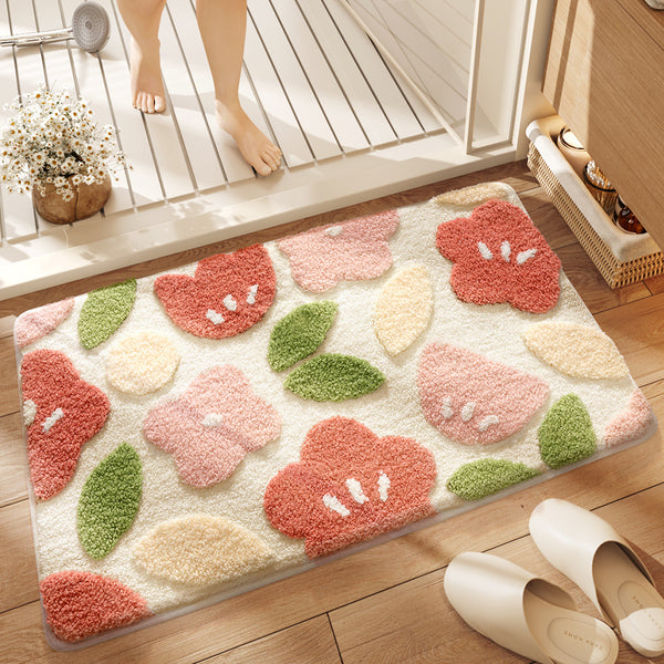 Floral Flowers Bath Bathroom Mat Rug Quick Dry Non Slip Pink