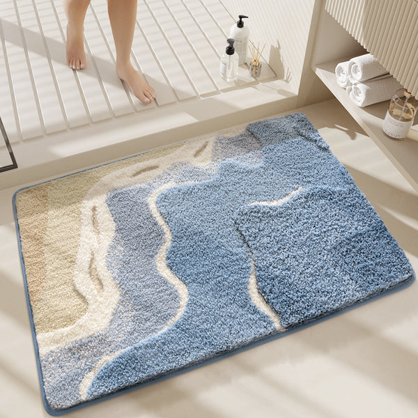Beach Ocean Bath Bathroom Mat Rug Quick Dry Non Slip Blue Brown