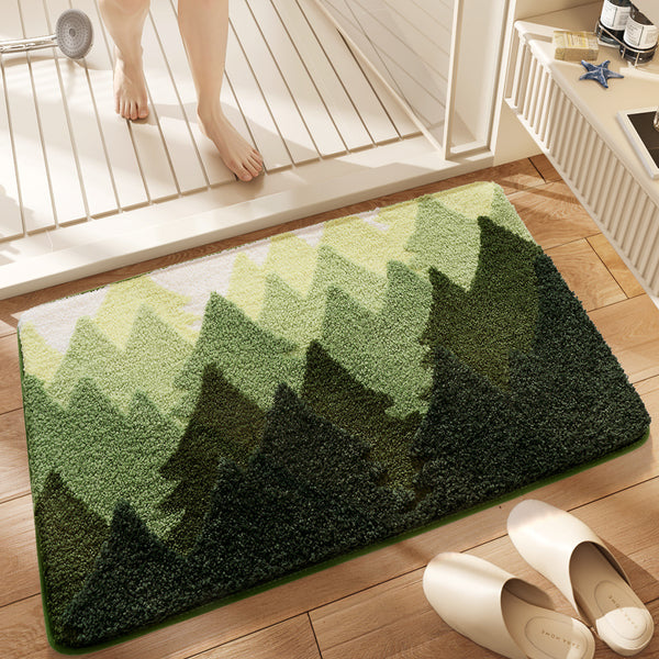 Forest Trees Bath Bathroom Mat Rug Quick Dry Non Slip Green