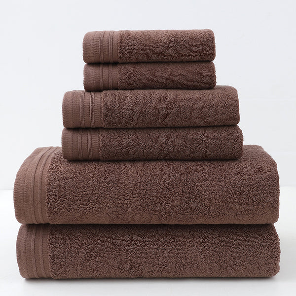6 Pce Luxury Combed Cotton Hand Bath Towel Flannel Facecloth Set Dark Brown