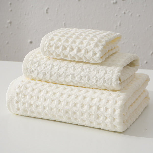 3 Pce Cotton Waffle Honeycomb Bath Hand Facecloth Flannel Towel Set Off White