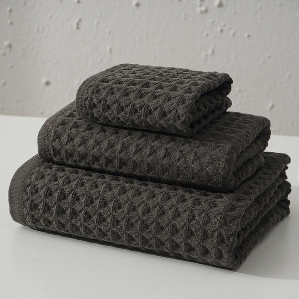 3 Pce Cotton Waffle Honeycomb Bath Hand Facecloth Flannel Towel Set Dark Brown
