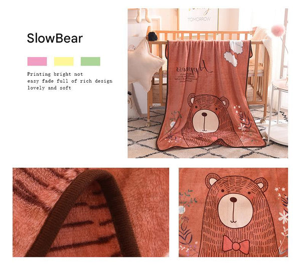 Kids Nursery Plush Fleece Blanket Throw Rug Cartoon Animal 100 x 140cm Bear