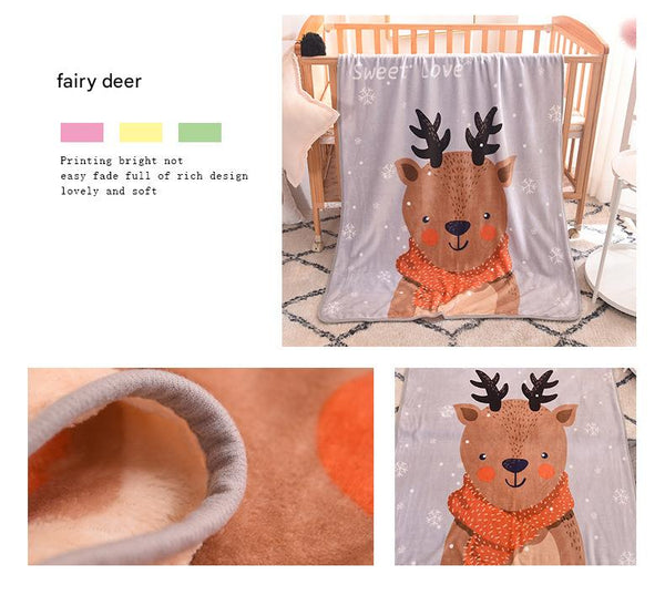 Kids Nursery Plush Fleece Blanket Throw Rug Cartoon Animal 100 x 140cm Deer