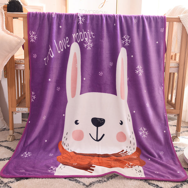 Kids Nursery Plush Fleece Blanket Throw Rug Cartoon Animal 100 x 140cm Rabbit