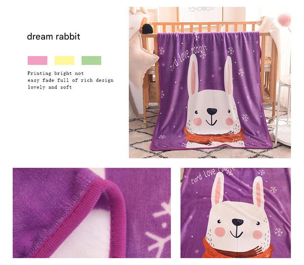Kids Nursery Plush Fleece Blanket Throw Rug Cartoon Animal 100 x 140cm Rabbit