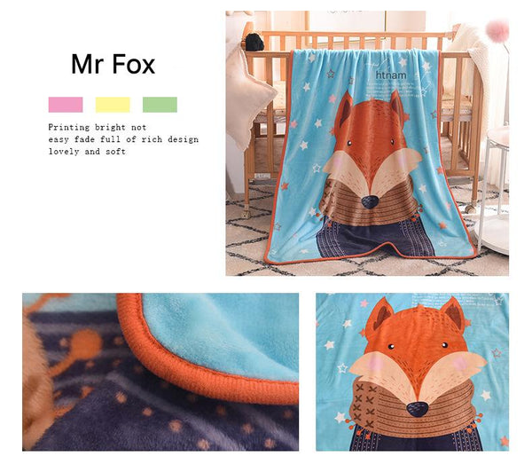 Kids Nursery Plush Fleece Blanket Throw Rug Cartoon Animal 100 x 140cm Fox