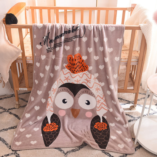 Kids Nursery Plush Fleece Blanket Throw Rug Cartoon Animal 100 x 140cm Owl