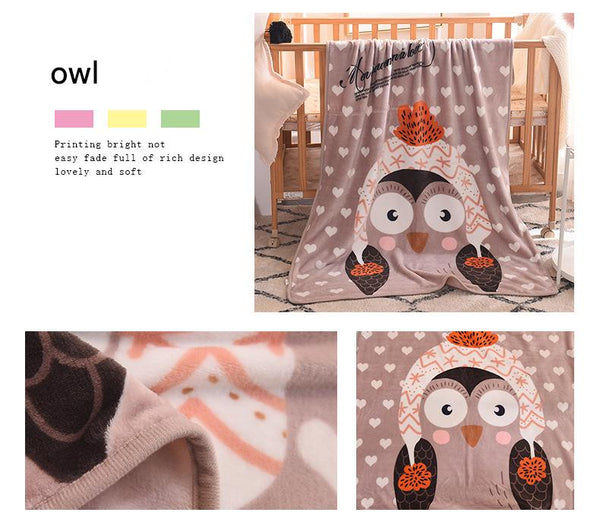 Kids Nursery Plush Fleece Blanket Throw Rug Cartoon Animal 100 x 140cm Owl