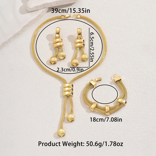 3 Piece Tassel Mesh Chain Jewellery Set Necklace Bracelet Dangle Earrings