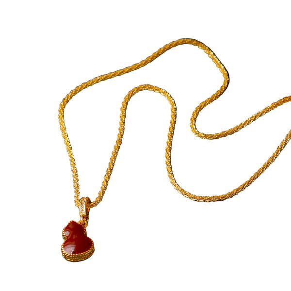 Gourd Calabash Pendant Necklace Textured Adjustable Chain Red