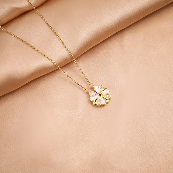 Sterling Silver Magnetic Convertible Clover Hearts Pendant Necklace Gold Plated