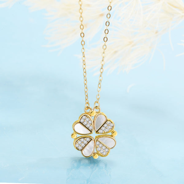 Sterling Silver Magnetic Convertible Clover Hearts Pendant Necklace Gold Plated