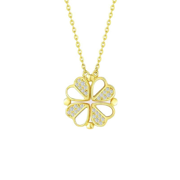 Sterling Silver Magnetic Convertible Clover Hearts Pendant Necklace Gold Plated