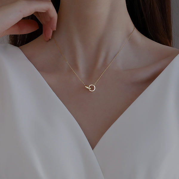 Love Unity Interlocking Rings Pendant Necklace CZ Copper Base Rose Gold Plate