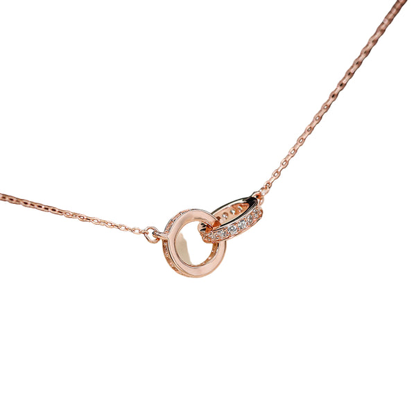 Love Unity Interlocking Rings Pendant Necklace CZ Copper Base Rose Gold Plate