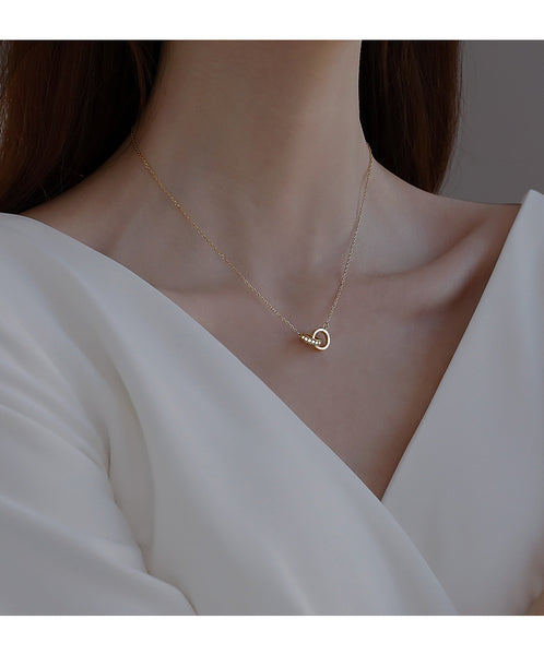 Love Unity Interlocking Rings Pendant Necklace CZ Copper Base Rose Gold Plate