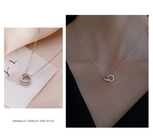 Love Unity Interlocking Rings Pendant Necklace CZ Copper Base Platinum Plated