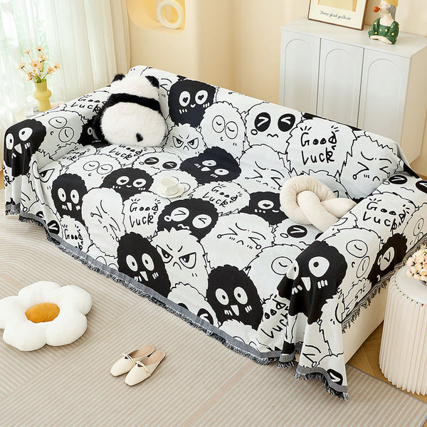 Cotton Blend Waffle Weave Blanket Throw Sofa Cover 180 x 340cm Black White