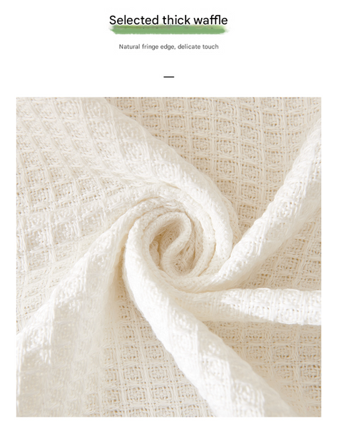 Cotton Blend Waffle Weave Blanket Throw Sofa Cover 180 x 340cm Black White