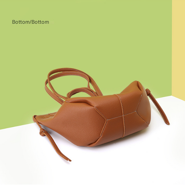 Faux PU Leather Tote Shoulder Handbag Bag Contrast Stitching Snap Closure Brown