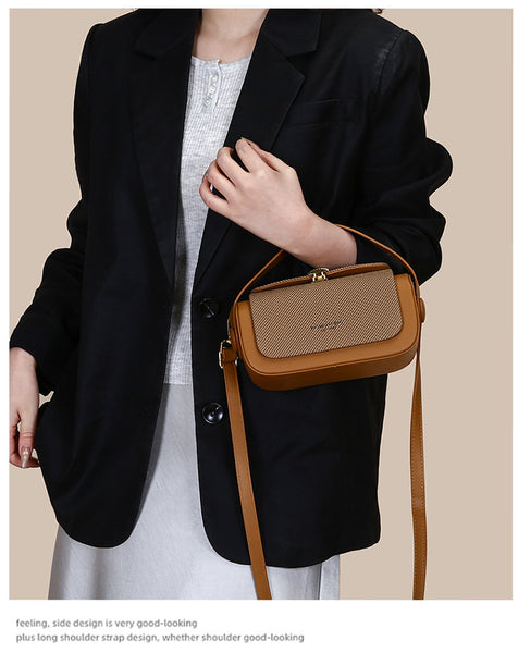 Faux PU Leather Top Handle Crossbody Shoulder Bag Handbag Brown
