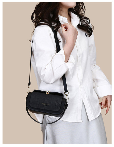 Faux PU Leather Top Handle Crossbody Shoulder Bag Handbag Black