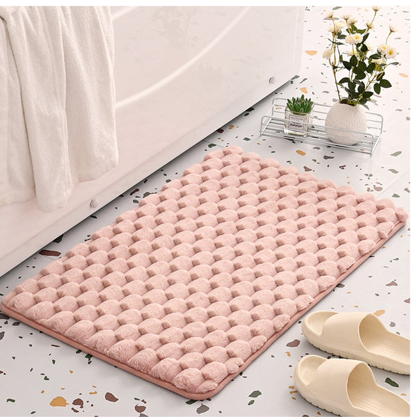 Cobblestone Memory Foam Bath Mat Absorbent Non Slip Pink 50 x 80cm