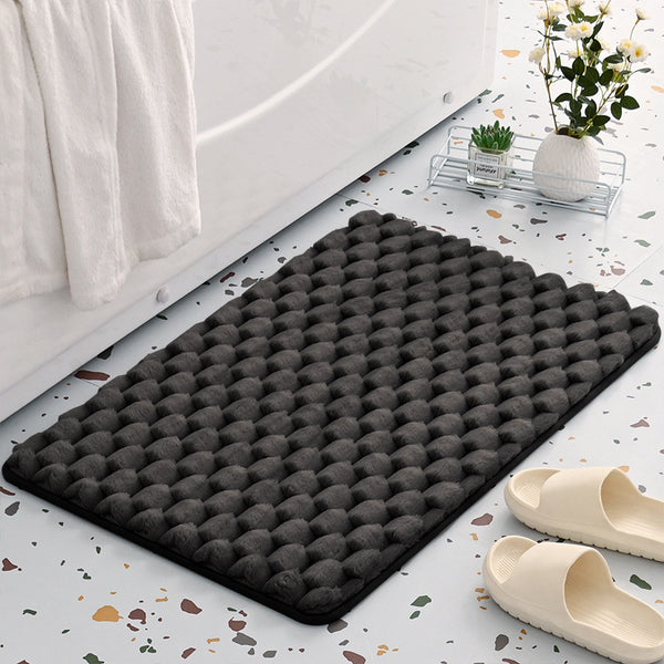 Cobblestone Memory Foam Bath Mat Absorbent Non Slip Black 50 x 80cm