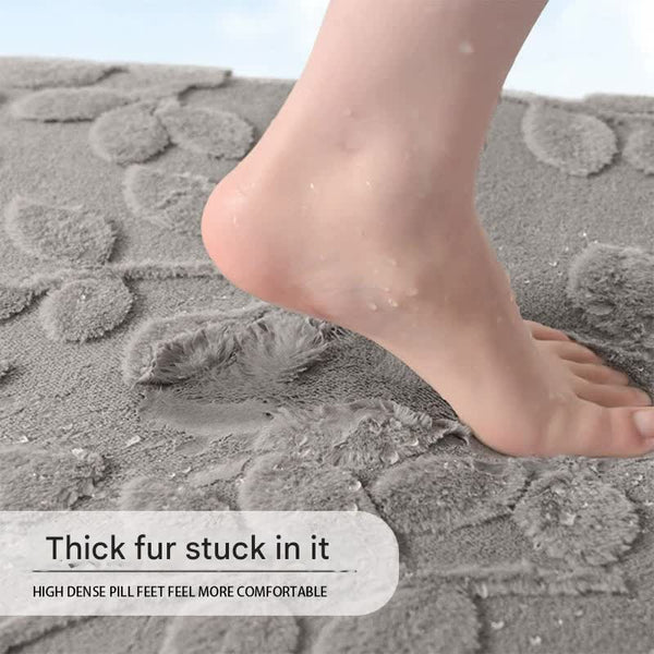 Embossed Leaf Bath Mat Bath Mat Absorbent Non Slip Dark Grey 50 x 80cm