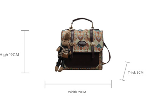Geometric Print Convertible Crossbody Satchel Backpack Rabbit Charm Blue