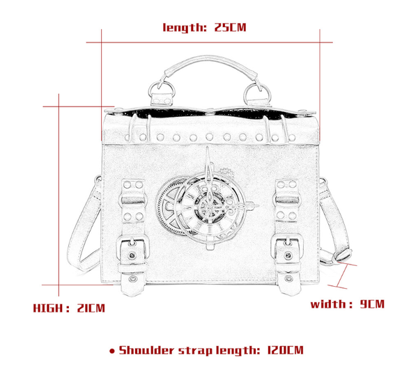 Faux PU Leather Crossbody Shoulder Bag Steampunk Clock Buckles Brown