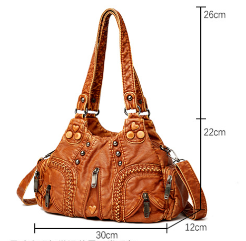 Faux PU Leather Studded Crossbody Shoulder Hobo Bag Multi Pocket Black