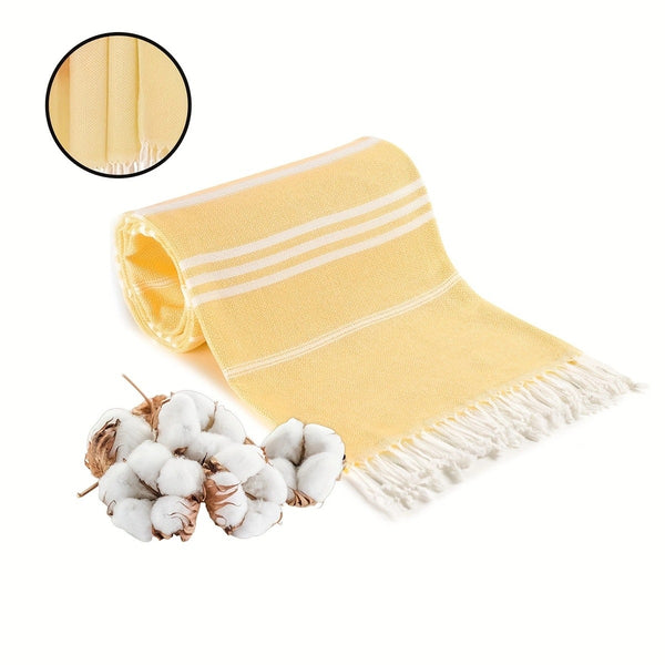 Cotton Striped Beach Towel Tassels Extra Large Absorbent 180 x 90cm Yellow