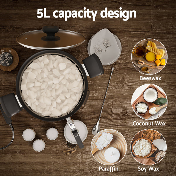 Devanti Candle Wax Melter Melting Pot Heater Quick Pour Spout 5L 1200W