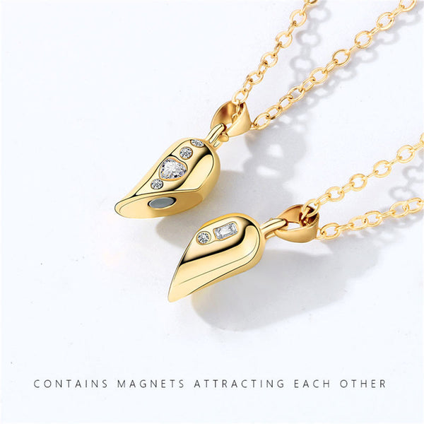 Magnetic Rotating Couples Necklace Pendant Heart Valentines Silver Gold Black