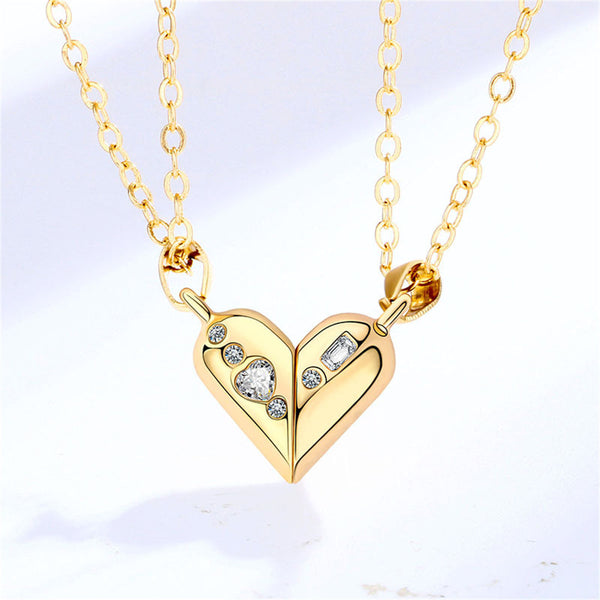 Magnetic Rotating Couples Necklace Pendant Heart Valentines Silver Gold Black