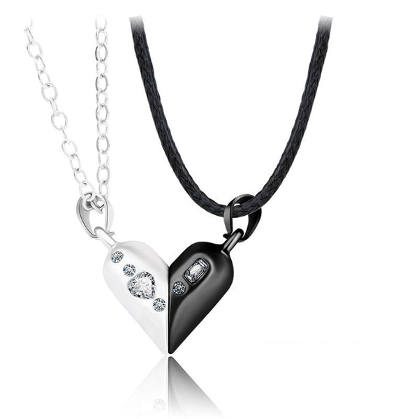 Magnetic Rotating Couples Necklace Pendant Heart Valentines Silver Gold Black