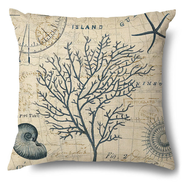 Vintage Retro Style Marine Creature Sealife Turtle Starfish Octopus Cushion Cover Square 45cm