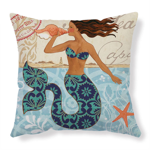 Marine Sea Animal Mermaid Theme Vintage Style Printed Cushion Covers Square 45cm